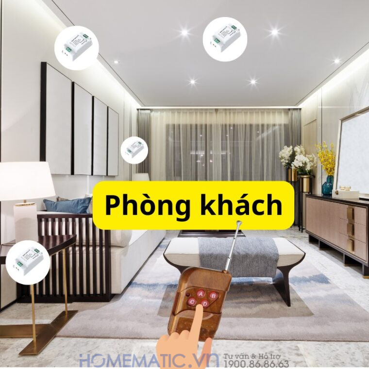Bộ Công Tắc điện điều Khiển Từ Xa Bằng Remote Whk01-4 lắp đặt trong phòng khách Bộ Công Tắc điện điều Khiển Từ Xa Bằng Remote Whk01-4 lắp đặt trong phòng khách