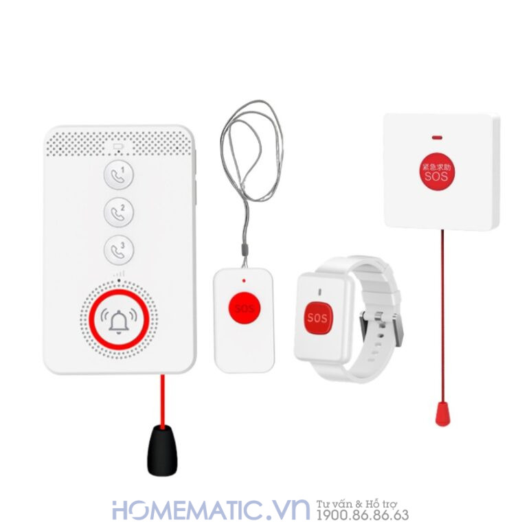 Chuông Báo Khẩn Cấp Cho Người Già Sử Dụng Sim 4g Exsmith Pb4gsos Báo Về điện Thoại bao gồm nút bấm đeo cổ, đeo tay, nút bấm dây giật