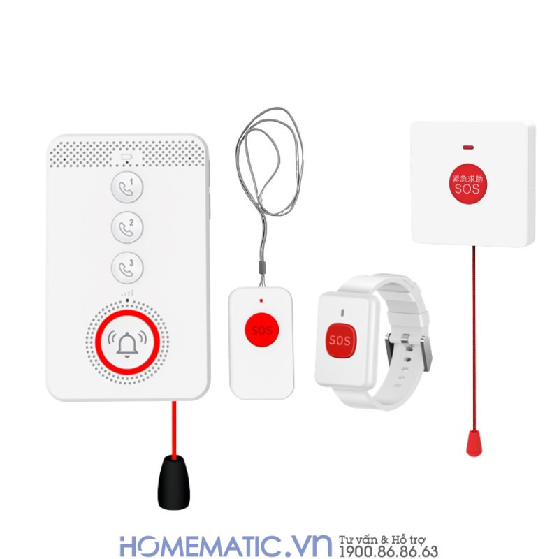 Chuông Báo Khẩn Cấp Cho Người Già Sử Dụng Sim 4g Exsmith Pb4gsos Báo Về điện Thoại bao gồm nút bấm đeo cổ, đeo tay, nút bấm dây giật
