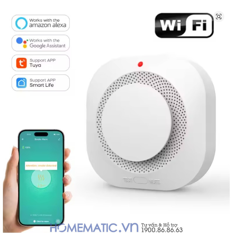 Đầu Báo Khói Wifi Báo Cháy Về điện Thoại Exsmith Tf210
