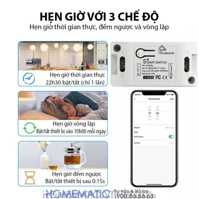Bộ Công Tắc điện điều Khiển Từ Xa 4 Kênh Bằng Remote Và Wifi Whk02-4 Mới