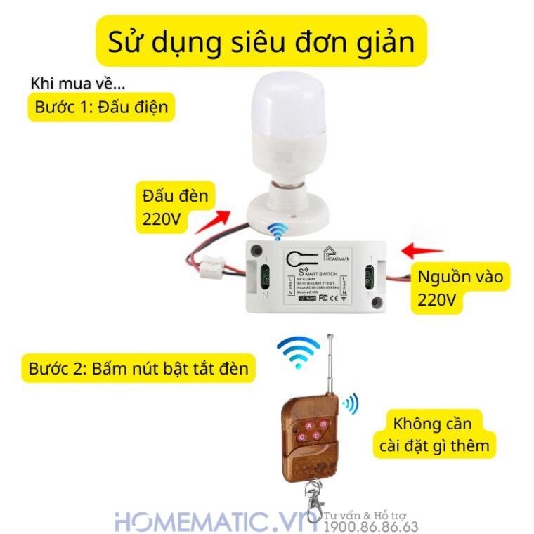 Bộ Công Tắc điện điều Khiển Từ Xa 4 Kênh Bằng Remote Và Wifi Whk02-4 Mới