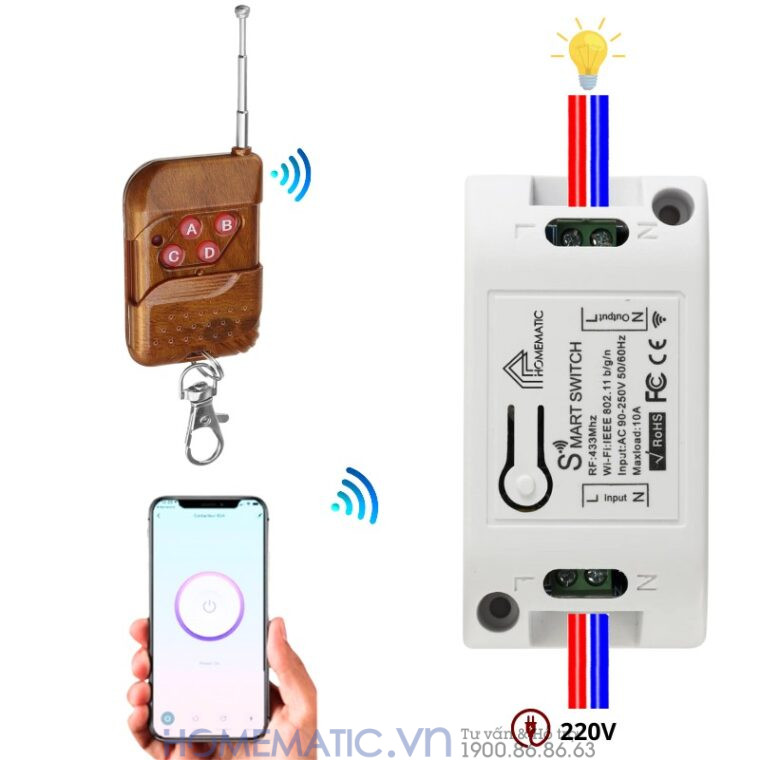 Bộ Công Tắc điện điều Khiển Từ Xa 4 Kênh Bằng Remote Và Wifi Whk02-4 Mới