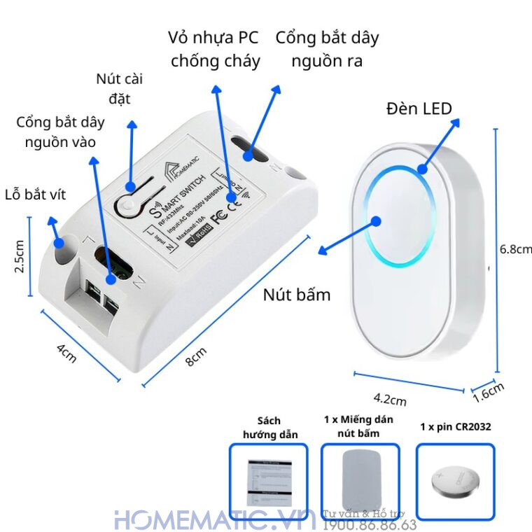 Bộ Công Tắc điều Khiển đèn Từ Xa Qua Wifi Whk02