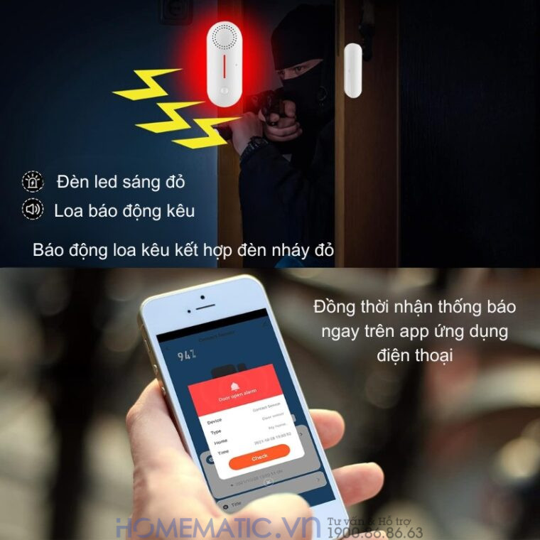 Cảm Biến Mở Cửa S1c Bản Wifi Có Còi Hú Chống Trộm Báo Qua điện Thoại Smartlife Hm-ds05