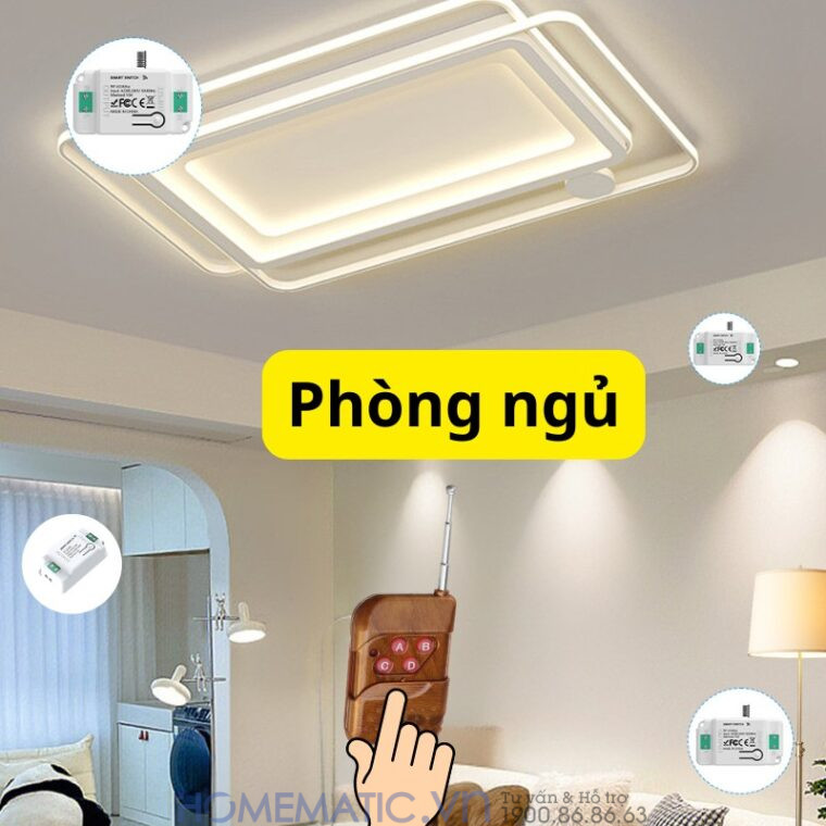 Bộ Công Tắc điện điều Khiển Từ Xa 4 Kênh Bằng Remote Và Wifi Whk02-4 Mới