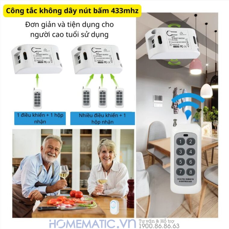 Bộ Công Tắc điện Thông Minh Wifi Hỗ Trợ điều Khiển Từ Xa Bằng Remote 8-12 Kênh Whk02-812