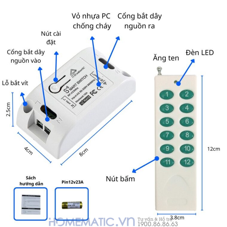 Bộ Công Tắc điện Thông Minh Wifi Hỗ Trợ điều Khiển Từ Xa Bằng Remote 8-12 Kênh Whk02-812