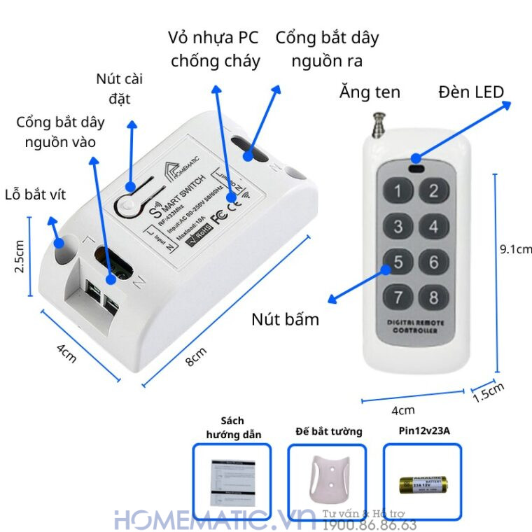 Bộ Công Tắc điện Thông Minh Wifi Hỗ Trợ điều Khiển Từ Xa Bằng Remote 8-12 Kênh Whk02-812