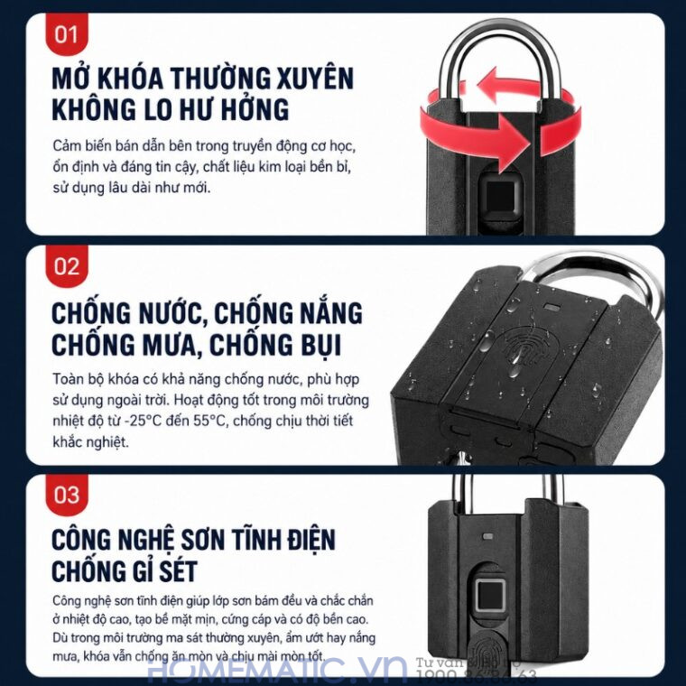Ổ Khóa Vân Tay Cửa Cổng Chống Nước Càng 8mm Exsmith P04 Ổ Khóa Vân Tay Cửa Cổng Chống Nước Càng 8mm Exsmith P04