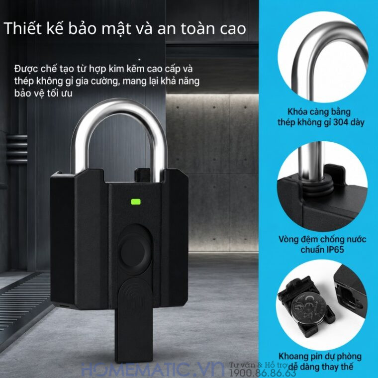 Ổ Khóa Vân Tay Cửa Cổng Chống Nước Càng 8mm Exsmith P04 Ổ Khóa Vân Tay Cửa Cổng Chống Nước Càng 8mm Exsmith P04