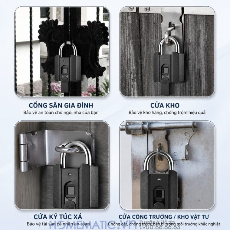 Ổ Khóa Vân Tay Cửa Cổng Chống Nước Càng 8mm Exsmith P04