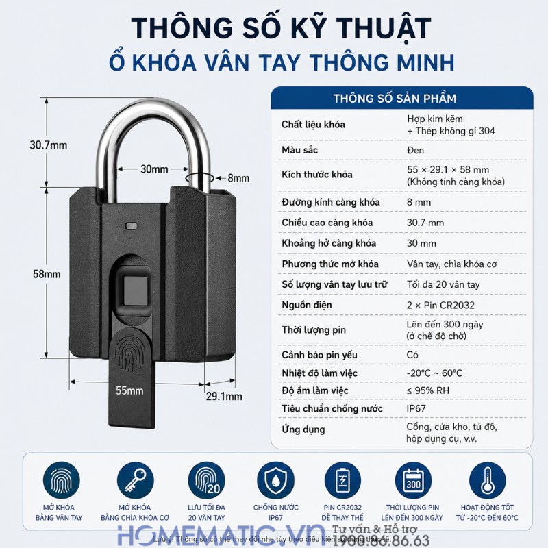 Ổ Khóa Vân Tay Cửa Cổng Chống Nước Càng 8mm Exsmith P04 Ổ Khóa Vân Tay Cửa Cổng Chống Nước Càng 8mm Exsmith P04