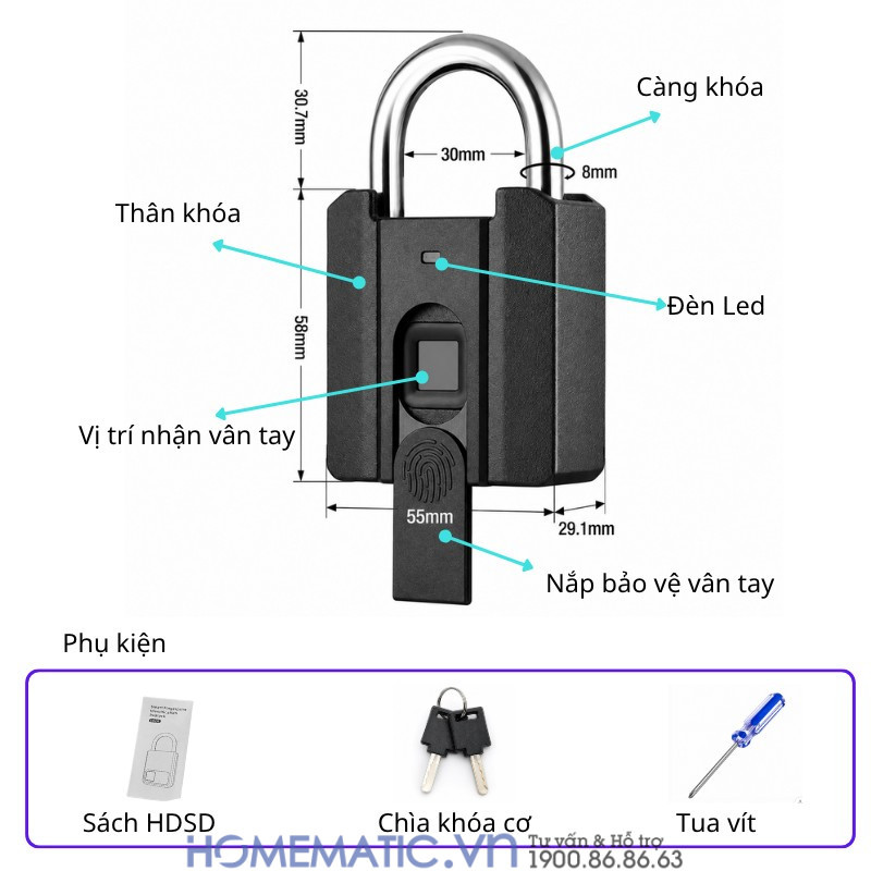 Ổ Khóa Vân Tay Cửa Cổng Chống Nước Càng 8mm Exsmith P04 Ổ Khóa Vân Tay Cửa Cổng Chống Nước Càng 8mm Exsmith P04