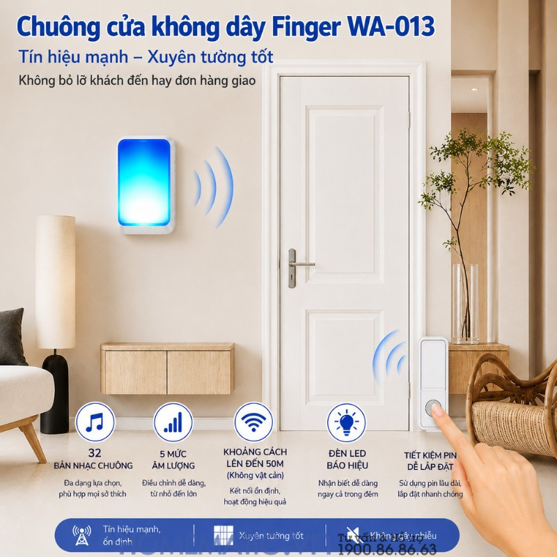 Chuông Không Dây Dùng Pin Finger Wa-013 Chuông Không Dây Dùng Pin Finger Wa-013