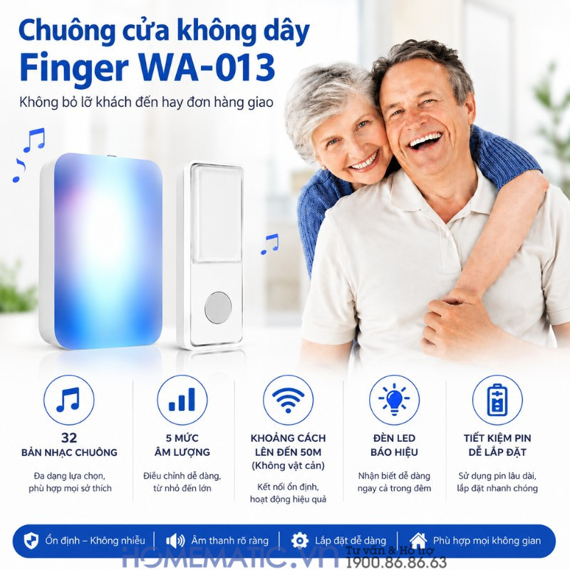 Chuông Không Dây Dùng Pin Finger Wa-013 Chuông Không Dây Dùng Pin Finger Wa-013