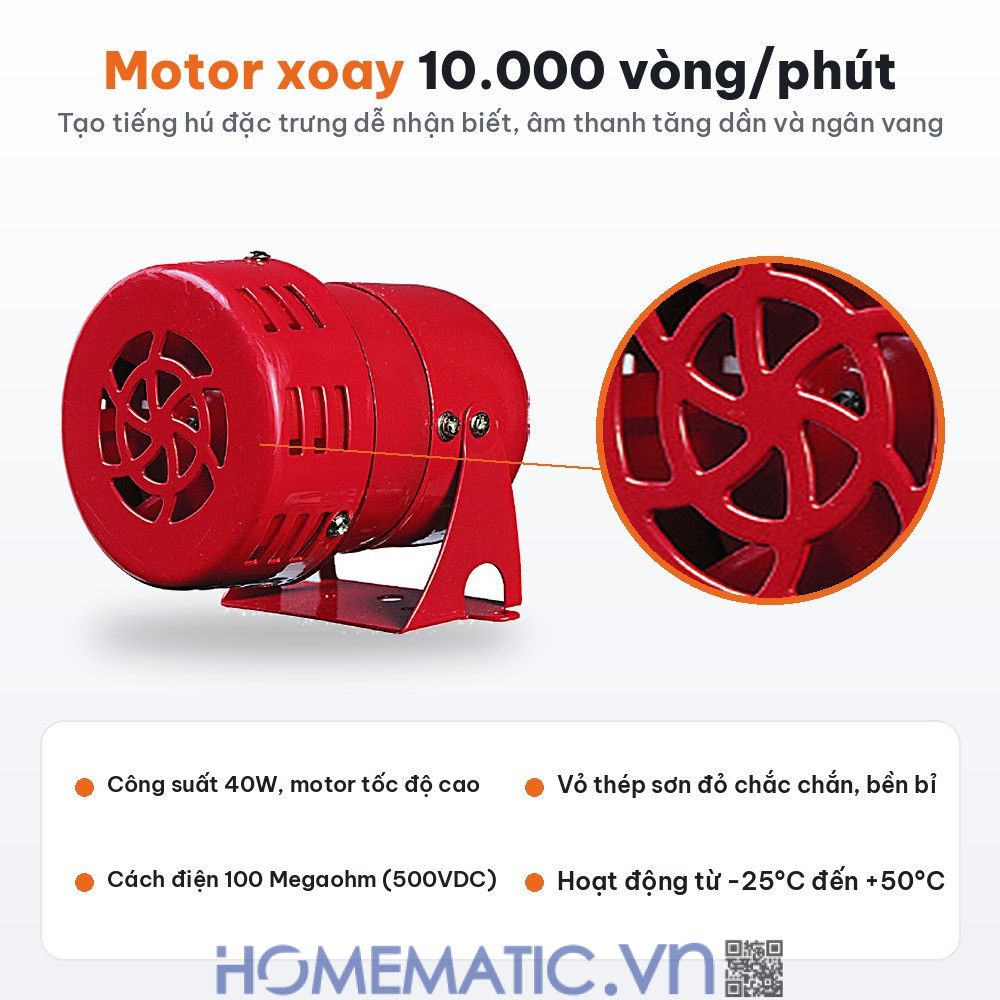 Còi hú báo động báo cháy cảnh báo an ninh báo trộm Qlightec SM30 motor xoay 10000 vòng phút Còi hú báo động báo cháy cảnh báo an ninh báo trộm Qlightec SM30 motor xoay 10000 vòng phút