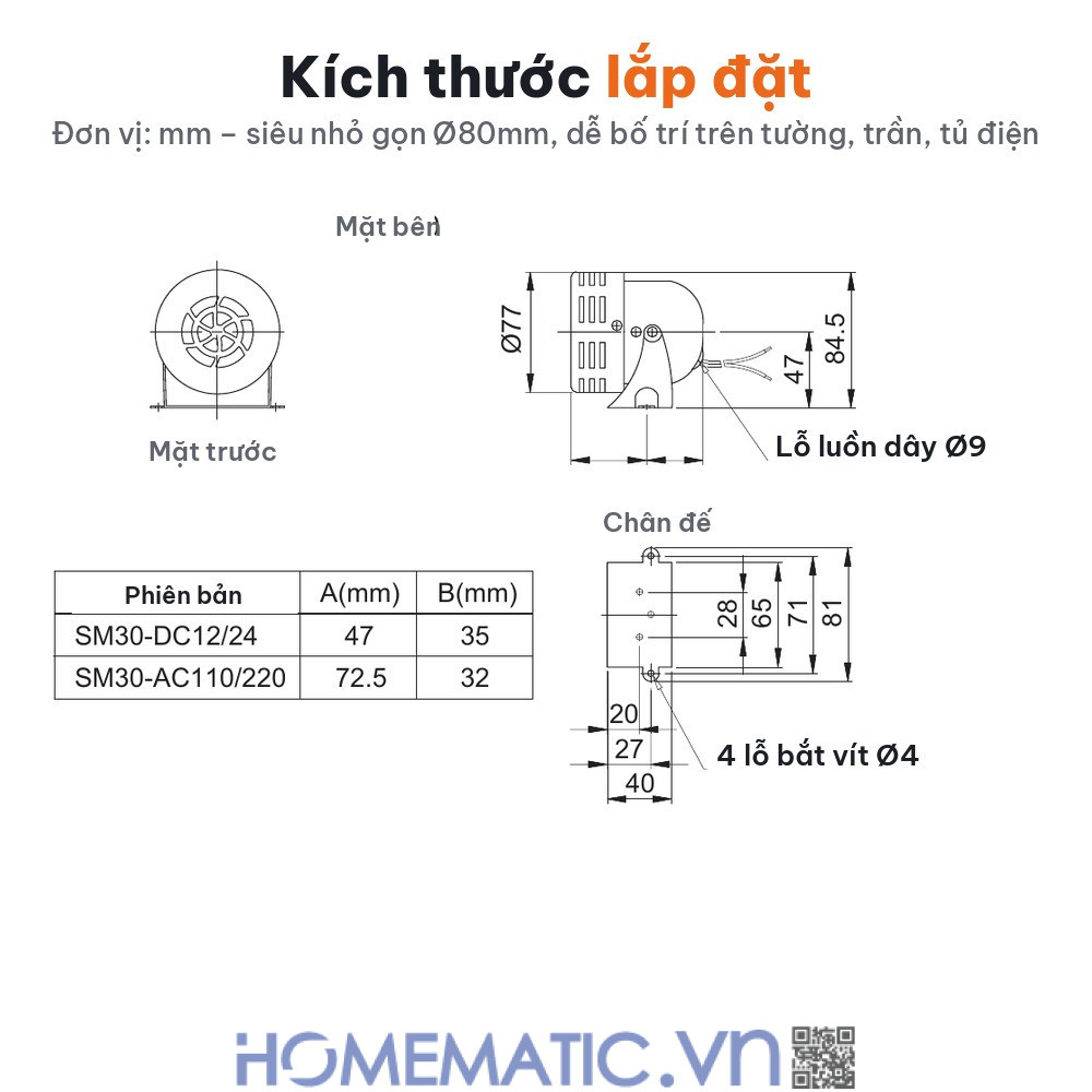 Còi hú báo động báo cháy cảnh báo an ninh báo trộm Qlightec SM30 kích thước lắp đặt Còi hú báo động báo cháy cảnh báo an ninh báo trộm Qlightec SM30 kích thước lắp đặt