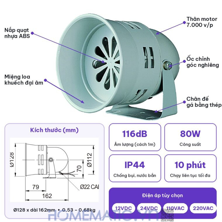 Còi hú cảnh báo chống trộm báo động báo trộm báo cháy motor xoay chống nước Qlightec SM40 các chức năng mô tả Còi hú cảnh báo chống trộm báo động báo trộm báo cháy motor xoay chống nước Qlightec SM40 các chức năng mô tả