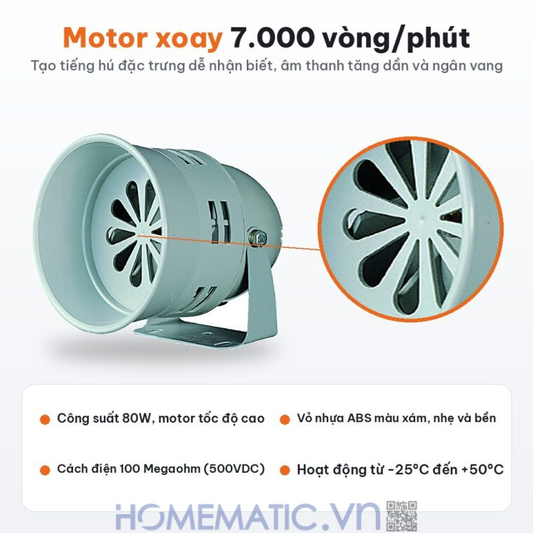Còi hú cảnh báo chống trộm báo động báo trộm báo cháy motor xoay chống nước Qlightec SM40 motor xoay 7000 vòng phút Còi hú cảnh báo chống trộm báo động báo trộm báo cháy motor xoay chống nước Qlightec SM40 motor xoay 7000 vòng phút