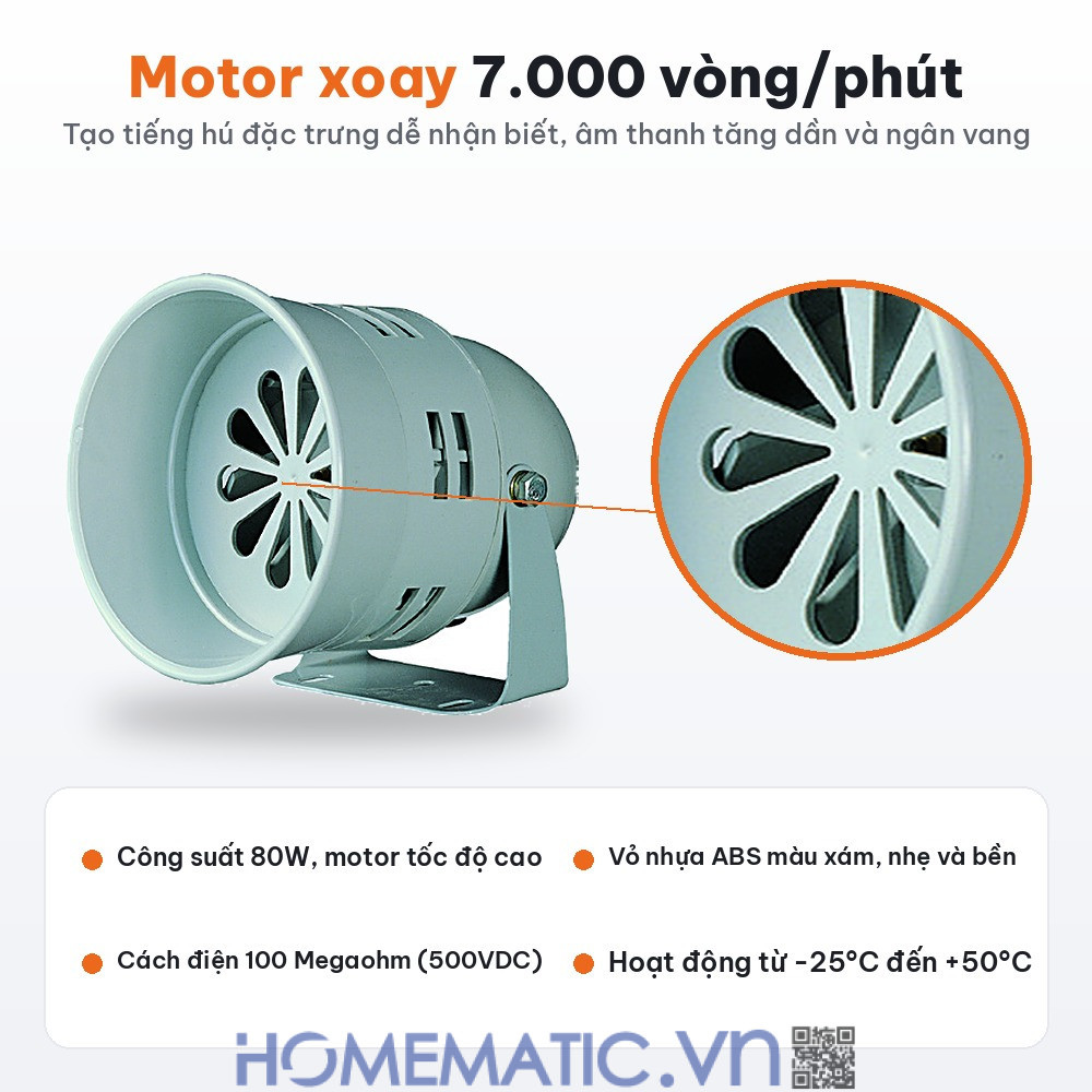 Còi hú cảnh báo chống trộm báo động báo trộm báo cháy motor xoay chống nước Qlightec SM40 motor xoay 7000 vòng phút Còi hú cảnh báo chống trộm báo động báo trộm báo cháy motor xoay chống nước Qlightec SM40 motor xoay 7000 vòng phút