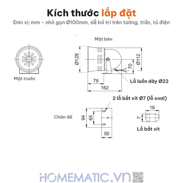 Còi hú cảnh báo chống trộm báo động báo trộm báo cháy motor xoay chống nước Qlightec SM40 kích thước lắp đặt Còi hú cảnh báo chống trộm báo động báo trộm báo cháy motor xoay chống nước Qlightec SM40 kích thước lắp đặt