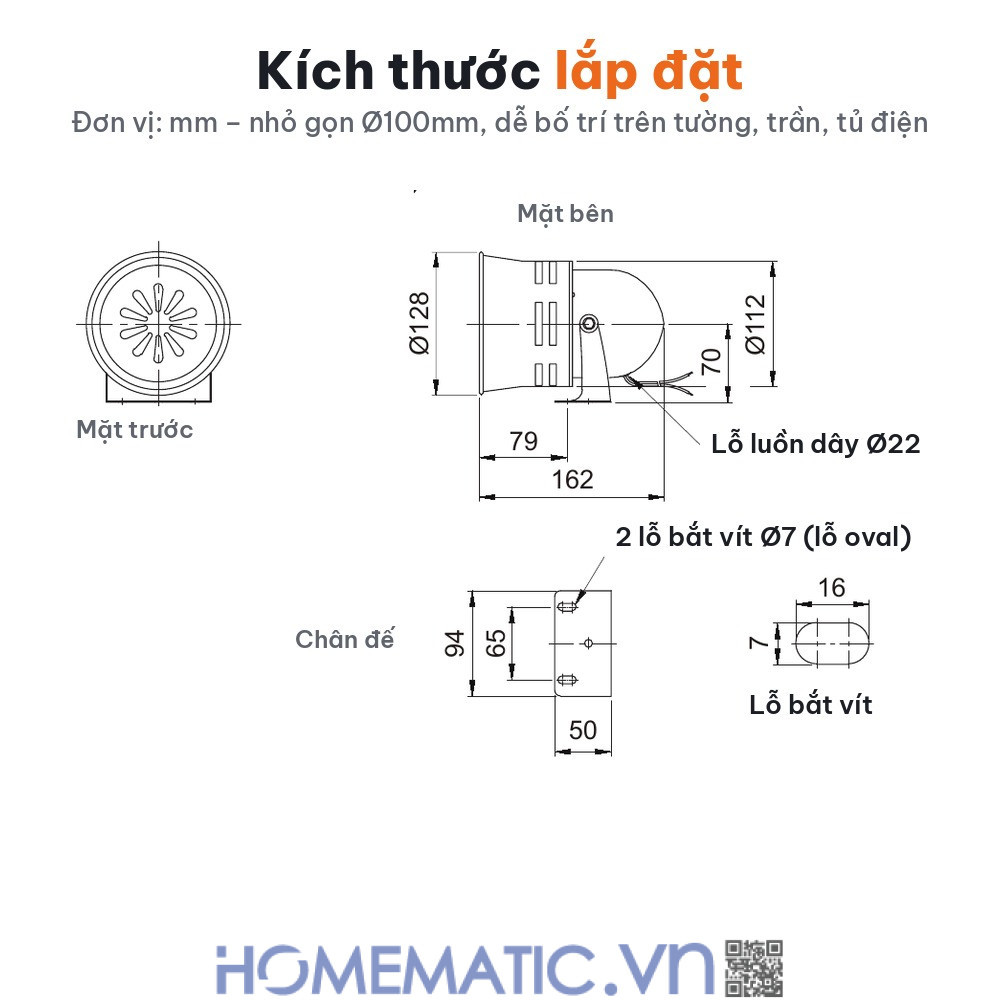 Còi hú cảnh báo chống trộm báo động báo trộm báo cháy motor xoay chống nước Qlightec SM40 kích thước lắp đặt Còi hú cảnh báo chống trộm báo động báo trộm báo cháy motor xoay chống nước Qlightec SM40 kích thước lắp đặt