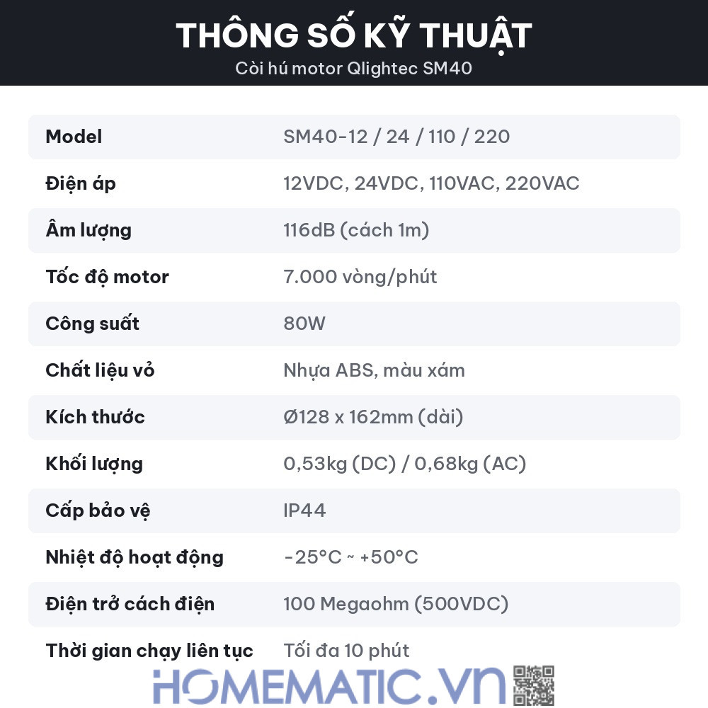 Còi hú cảnh báo chống trộm báo động báo trộm báo cháy motor xoay chống nước Qlightec SM40 thông số kỹ thuật Còi hú cảnh báo chống trộm báo động báo trộm báo cháy motor xoay chống nước Qlightec SM40 thông số kỹ thuật