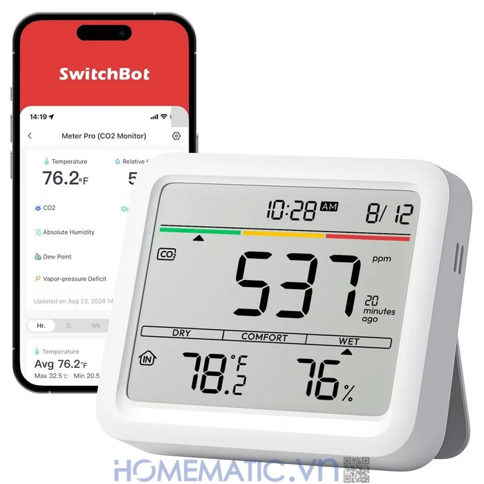 Nhiệt ẩm Kế Switchbot Meter Plus Sb-mp-co2 Cảm Biến Thụy Sĩ