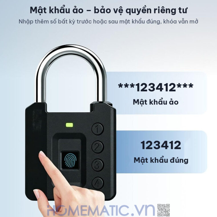 Ổ khóa vân tay mật khẩu mã số càng 8mm Exsmith P05 mật khẩu ảo chống nhìn trộm