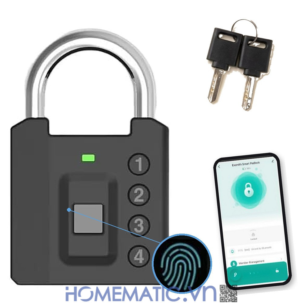 Ổ khóa vân tay mật khẩu mã số càng 8mm Exsmith P05 vân tay mật khẩu app Smart Life chìa cơ