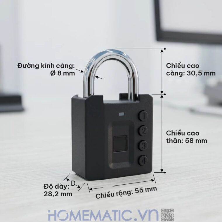 Ổ khóa vân tay mật khẩu mã số càng 8mm Exsmith P05 kích thước càng 8mm