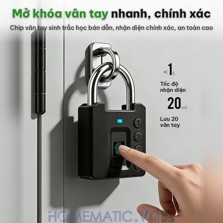 Ổ khóa vân tay mật khẩu mã số càng 8mm Exsmith P05 mở khóa vân tay nhanh