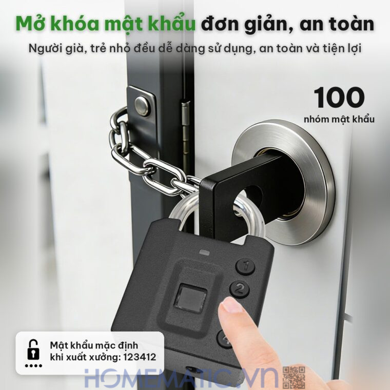 Ổ khóa vân tay mật khẩu mã số càng 8mm Exsmith P05 mở khóa bằng mật khẩu