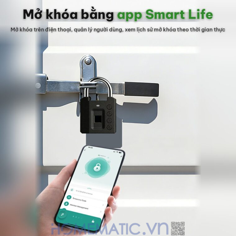 Ổ khóa vân tay mật khẩu mã số càng 8mm Exsmith P05 mở khóa qua app Smart Life