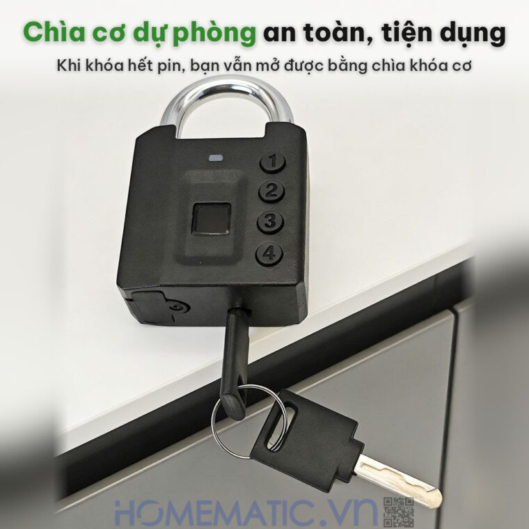 Ổ khóa vân tay mật khẩu mã số càng 8mm Exsmith P05 mở bằng chìa cơ khi hết pin