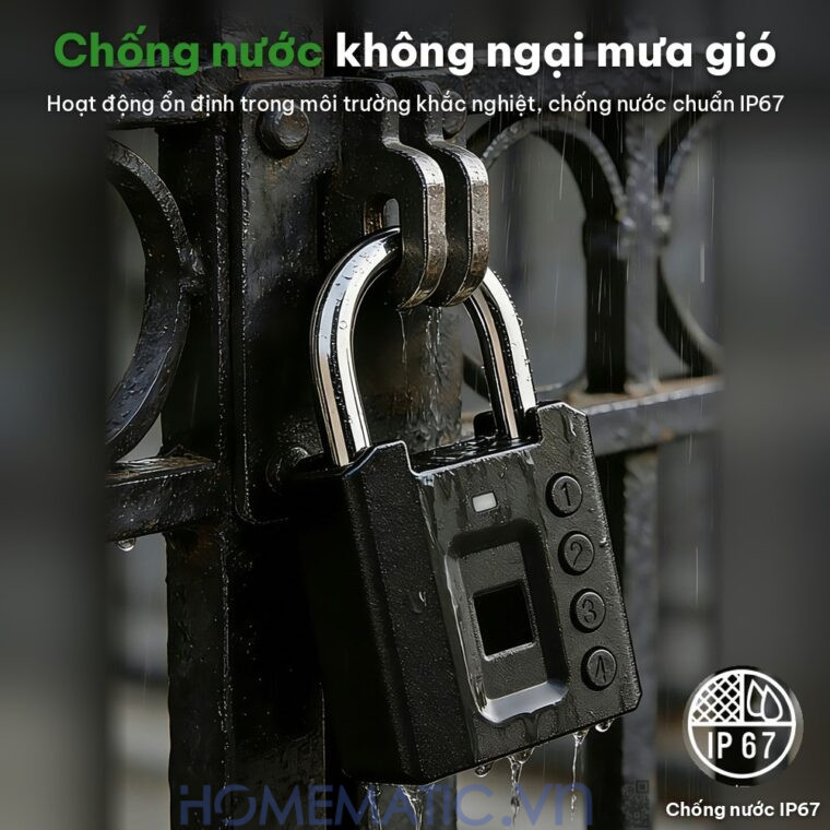 Ổ khóa vân tay mật khẩu mã số càng 8mm Exsmith P05 chống nước IP67 dùng ngoài trời