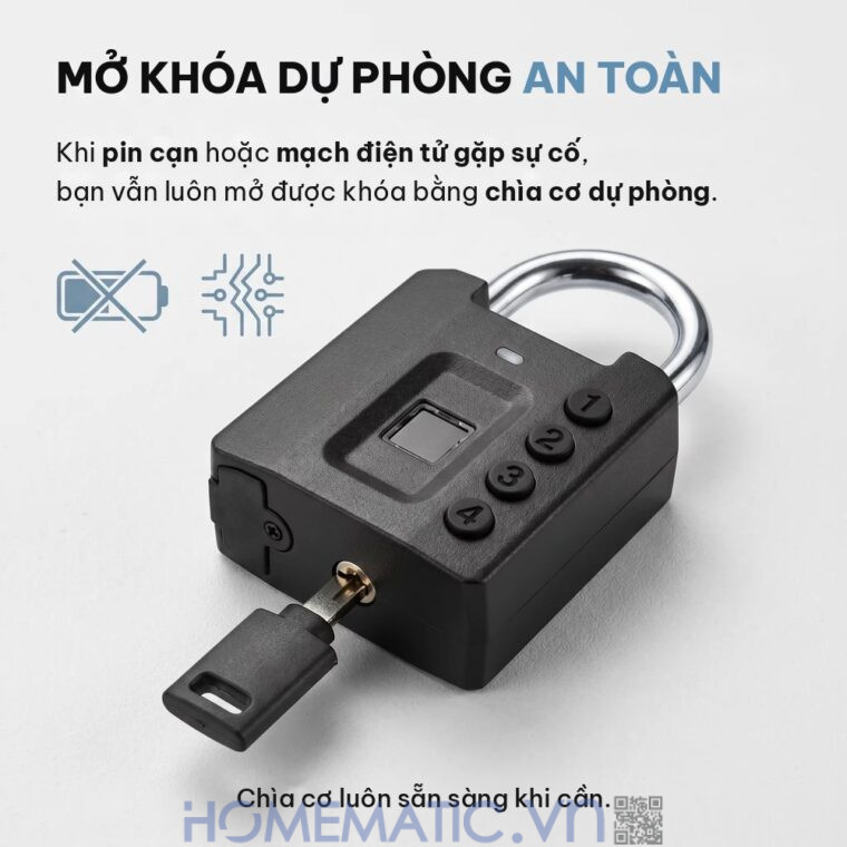 Ổ khóa vân tay mật khẩu mã số càng 8mm Exsmith P05 mở khóa bằng chìa cơ dự phòng