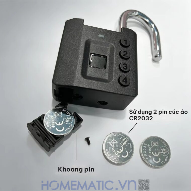 Ổ khóa vân tay mật khẩu mã số càng 8mm Exsmith P05 dùng 2 pin CR2032