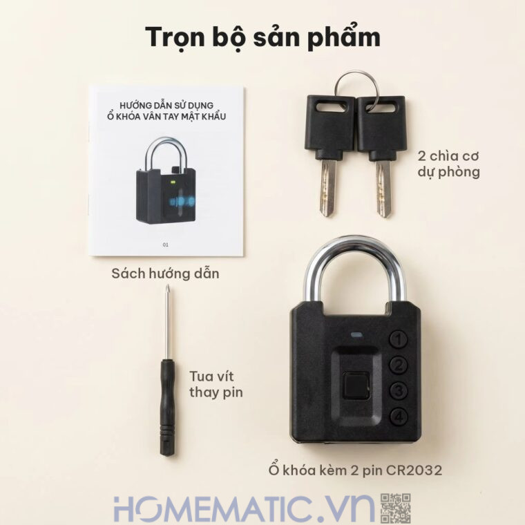 Ổ khóa vân tay mật khẩu mã số càng 8mm Exsmith P05 trọn bộ phụ kiện đi kèm