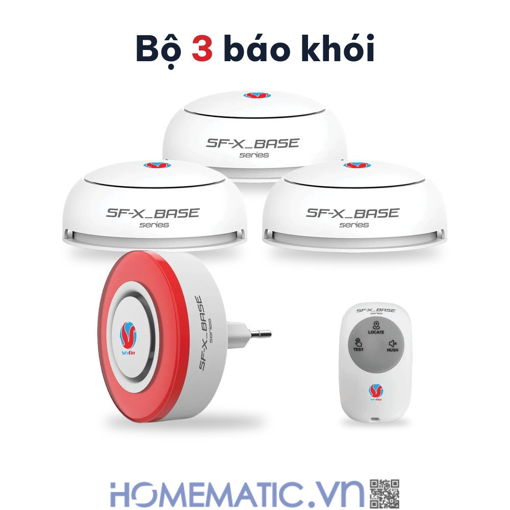 Bộ chuông báo cháy không dây Safefire Safe365 bộ 3 đầu báo khói Bộ chuông báo cháy không dây Safefire Safe365 bộ 3 đầu báo khói