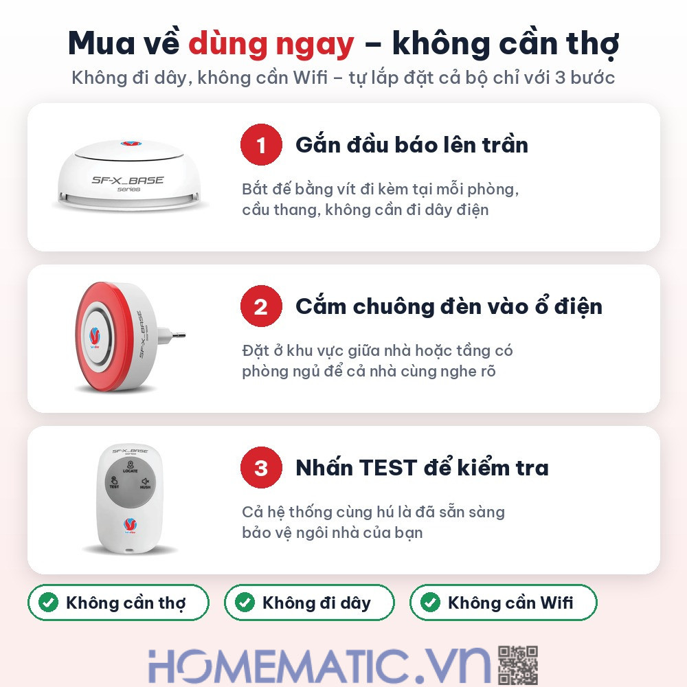 Bộ chuông báo cháy không dây Safefire Safe365 mua về dùng ngay không cần thợ Bộ chuông báo cháy không dây Safefire Safe365 mua về dùng ngay không cần thợ