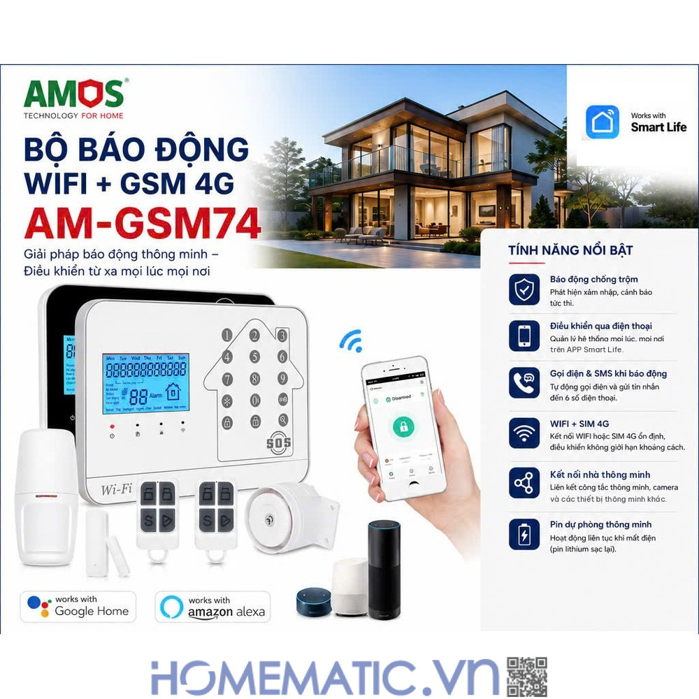 Bộ thiết bị chống trộm báo qua điện thoại dùng sim 4G +wifi Amos AM-GSM74 tính năng nổi bật Bộ thiết bị chống trộm báo qua điện thoại dùng sim 4G +wifi Amos AM-GSM74 tính năng nổi bật