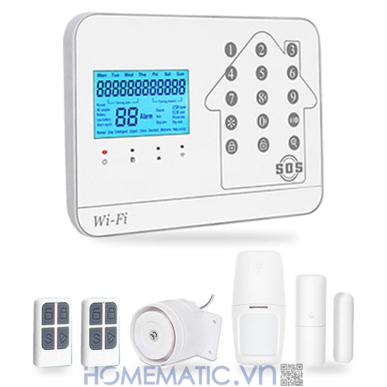 Bộ thiết bị chống trộm báo qua điện thoại dùng sim 4G +wifi Amos AM-GSM74 bộ 1 cảm biến chuyển động + 1 cảm biến cửa