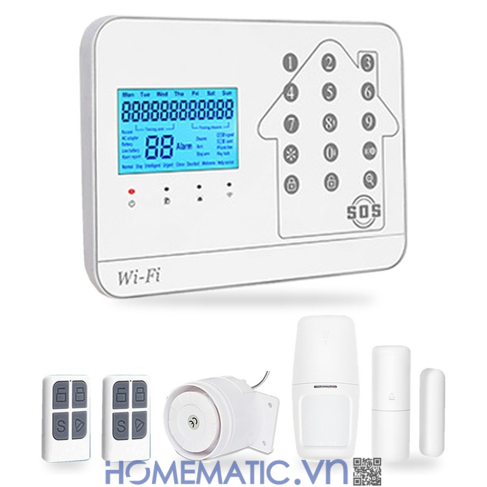 Bộ thiết bị chống trộm báo qua điện thoại dùng sim 4G +wifi Amos AM-GSM74 bộ 1 cảm biến chuyển động + 1 cảm biến cửa