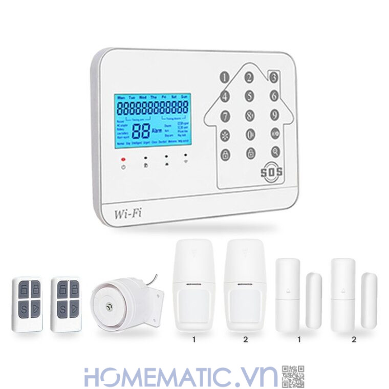 Bộ thiết bị chống trộm báo qua điện thoại dùng sim 4G +wifi Amos AM-GSM74 bộ 2 cảm biến chuyển động + 2 cảm biến cửa