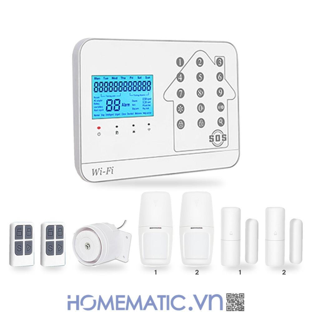 Bộ thiết bị chống trộm báo qua điện thoại dùng sim 4G +wifi Amos AM-GSM74 bộ 2 cảm biến chuyển động + 2 cảm biến cửa