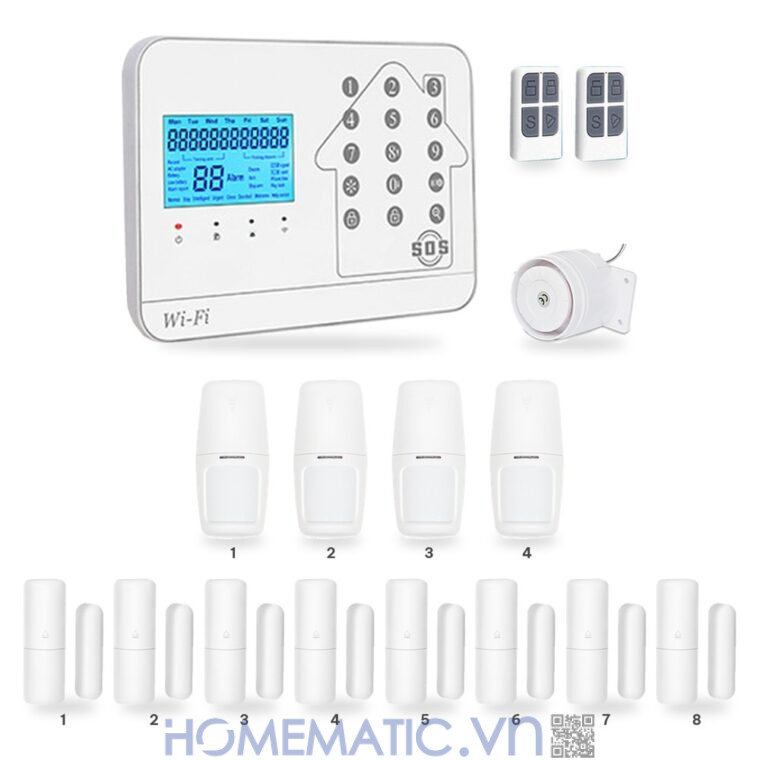 Bộ thiết bị chống trộm báo qua điện thoại dùng sim 4G +wifi Amos AM-GSM74 bộ 4 cảm biến chuyển động + 8 cảm biến cửa
