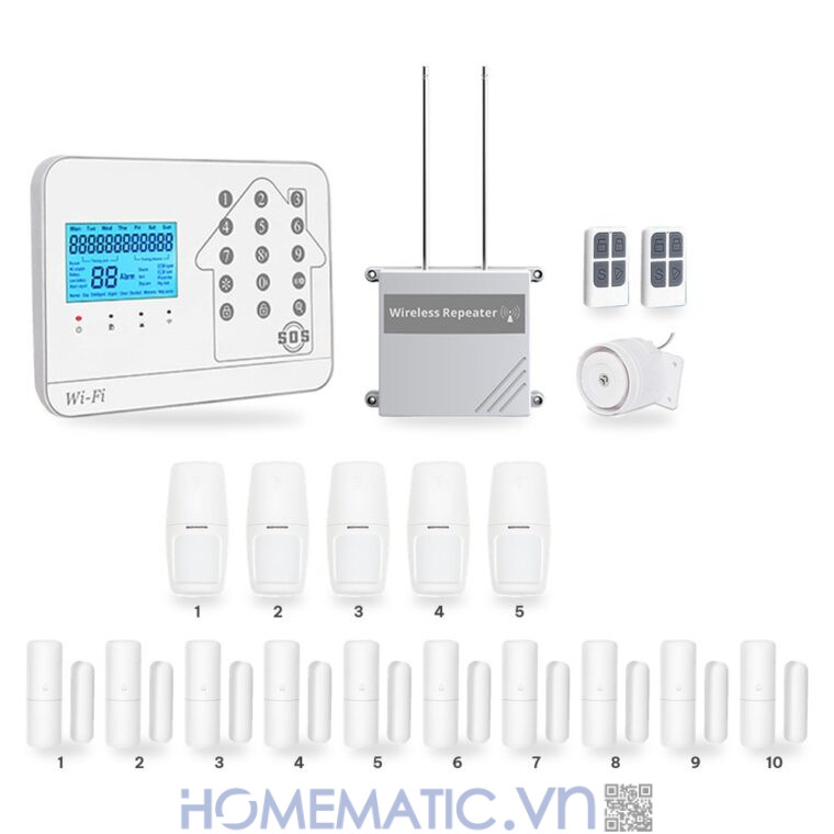 Bộ thiết bị chống trộm báo qua điện thoại dùng sim 4G +wifi Amos AM-GSM74 bộ 5 cảm biến chuyển động + 10 cảm biến cửa