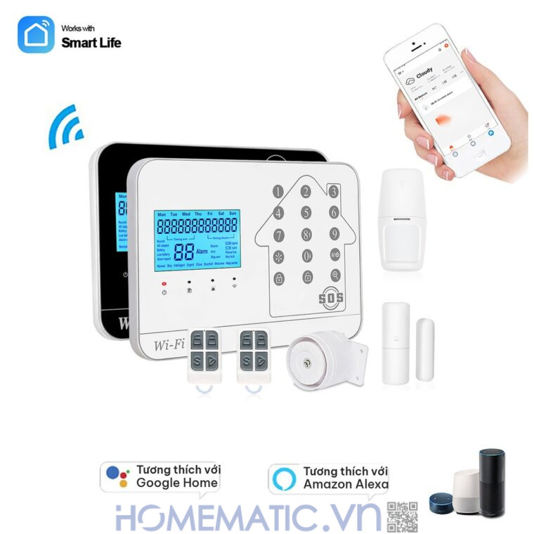 Bộ thiết bị chống trộm báo qua điện thoại dùng sim 4G +wifi Amos AM-GSM74 kết nối app Smart Life Bộ thiết bị chống trộm báo qua điện thoại dùng sim 4G +wifi Amos AM-GSM74 kết nối app Smart Life